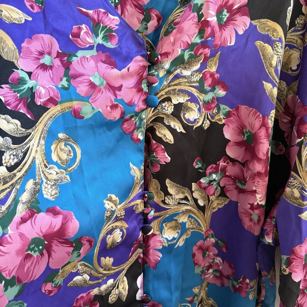 Vintage Solange Satin Nightgown House Dress Multi Color Floral Women's Sz 26/28 - Picture 5 of 11